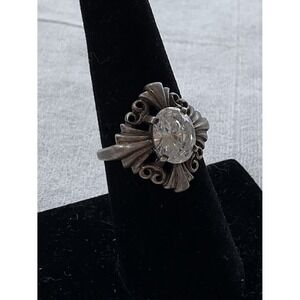 Vintage Ornate Kabana 925 Sterling Silver Ring Size 7 Clear Cz Estate Jewelry